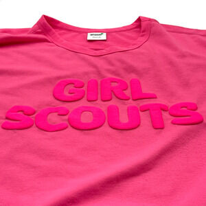 GIRL SCOUTS Women's 2X‎ Neon Pink Puff Lettering Pullover Lounge Sweatshirt Cozy